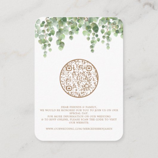 QRコードユーカリ植物学結婚式招待状 エンクロージャーカード (裏面)
