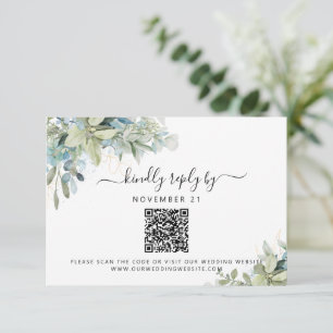 QRコードユーカリ緑の結婚式RSVP 出欠カード