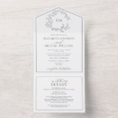 QRコードユーカリ緑の葉のクレストモノグラム オールインワン招待状 (内側)