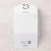 QRコードユーカリ緑の葉のクレストモノグラム オールインワン招待状 (外側)