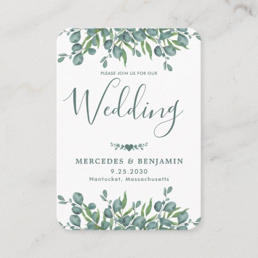 QRコードユーカリ緑結婚式招待状 エンクロージャーカード (正面)