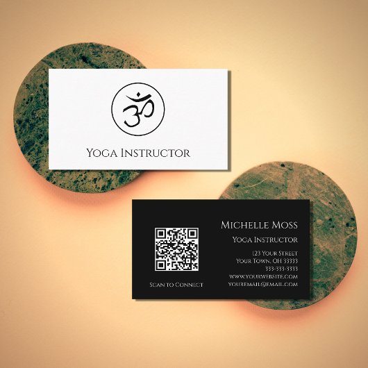 QRコードヨガインストラクターOMシンボル白黒 名刺