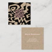 QRコードライトピンクレトロGroovyスクイグルクラフト スクエア名刺 (正面/裏面)