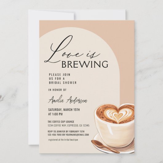 QRコードラブはコーヒーを醸造しているブライダルシャワー 招待状 (正面)