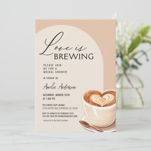 QRコードラブはコーヒーを醸造しているブライダルシャワー 招待状 (スタンド正面)