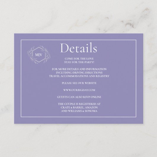 QRコードラベンダーエンクロージャカード詳細 エンクロージャーカード (正面)