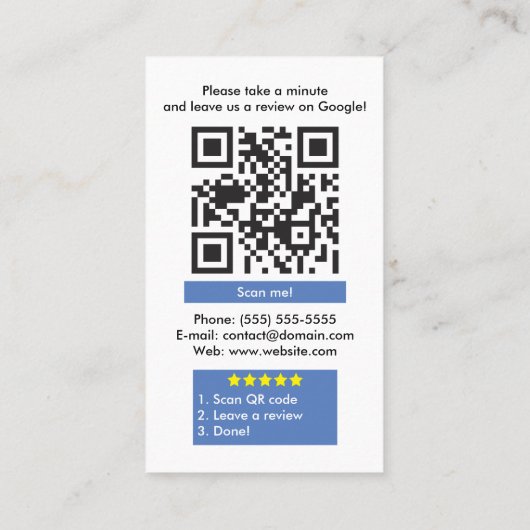 QRコードリンクを使用したGoogleレビュー 名刺 (裏面)