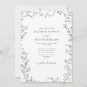 QRコードリーフエレガントエメミニマルラルドグリーン結婚ズ 招待状 (正面)