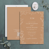 QRコードリーフエレガントテラコッタモノグラム結婚ズ 招待状