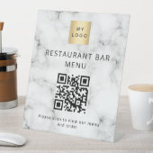 QRコードレストランカフェバースキャンメニューロゴ大理石 台座サイン (インサイチュ)