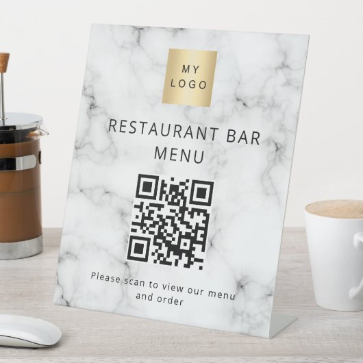 QRコードレストランカフェバースキャンメニューロゴ大理石 台座サイン (インサイチュ)