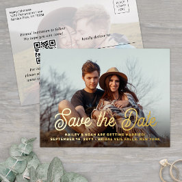 QRコードレトロスクリプト2フォトウェディング日付の保存 箔招待状ポストカード