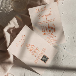 QRコードレトロ手描き明カラフルるい結婚 招待状