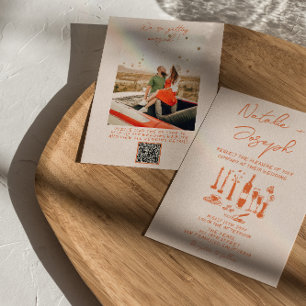 QRコードレトロ手描カラフルき写結婚真 招待状