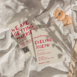 QRコードレトロ手書指カラフルモダン結婚の 招待状