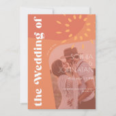 QRコードレトロ燃えたオレンジはっきりした色PHOTO結婚 rsvp 招待状 (正面)