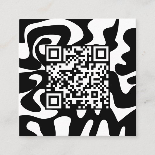 QRコードレトロGroovy白黒スクイグルハロー スクエア名刺 (正面)