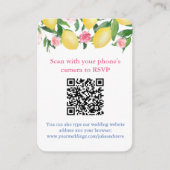 QRコードレモンのピンクと白のオンラインRSVP エンクロージャーカード (正面)