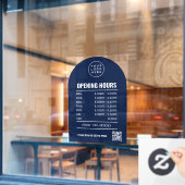 Qrコードロゴとネイビーブルーアーチで時間を開く ウィンドウサイン (カフェ窓)