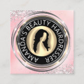 QRコードロゴオンラインショップフレームピンクシルバー金ゴールド スクエア名刺 (正面)