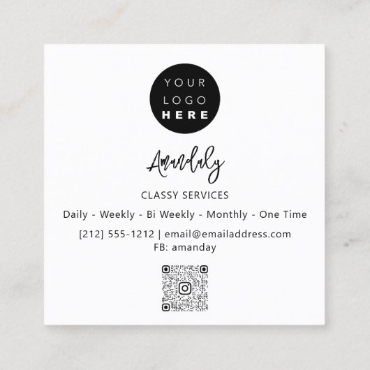 QRコードロゴオンラインショップフレーム白黒 スクエア名刺 (裏面)