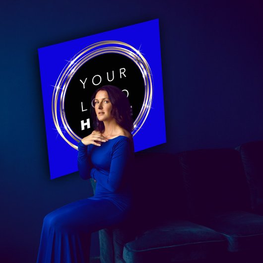 QRコードロゴオンラインショップフレーム金ゴールド王室の青 スクエア名刺