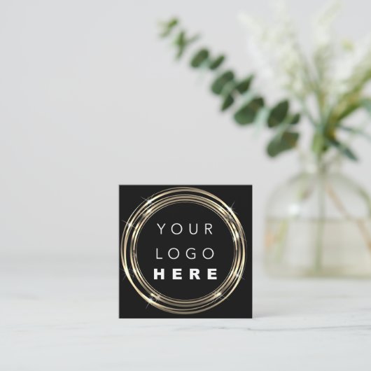 QRコードロゴオンラインショップフレーム金ゴールド白黒 スクエア名刺 (スタンド正面)