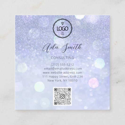 QRコードロゴカスタムカスタムグリッター スクエア名刺 (裏面)