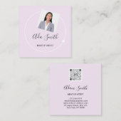 QRコードロゴカスタムカスタムフォトメイクアップピンク スクエア名刺 (正面/裏面)