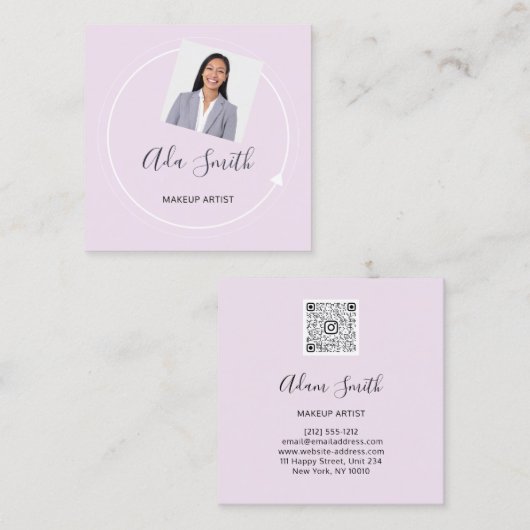 QRコードロゴカスタムカスタムフォトメイクアップピンク スクエア名刺 (正面/裏面)