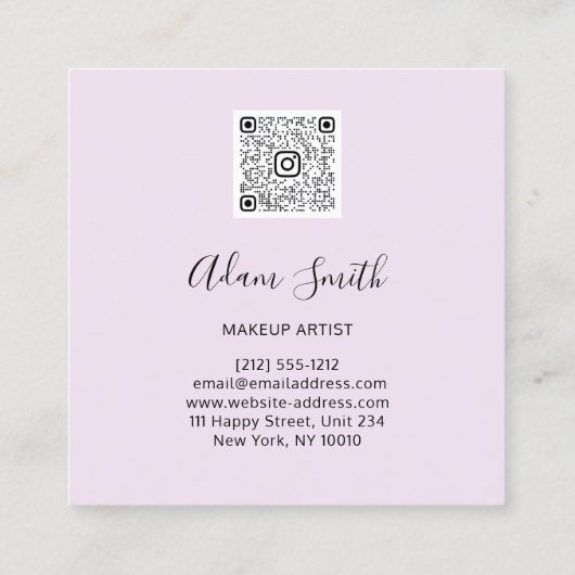 QRコードロゴカスタムカスタムフォトメイクアップピンク スクエア名刺 (裏面)
