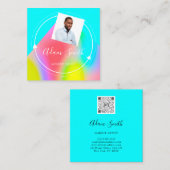 QRコードロゴカスタムカスタムフォトメイクアップブルー スクエア名刺 (正面/裏面)