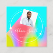 QRコードロゴカスタムカスタムフォトメイクアップブルー スクエア名刺 (正面)