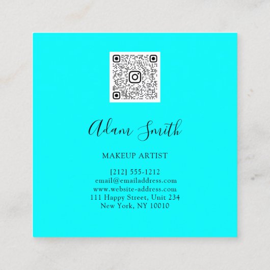 QRコードロゴカスタムカスタムフォトメイクアップブルー スクエア名刺 (裏面)