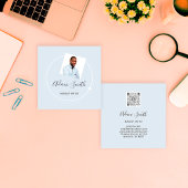 QRコードロゴカスタムカスタムフォトメイクアップブルー スクエア名刺