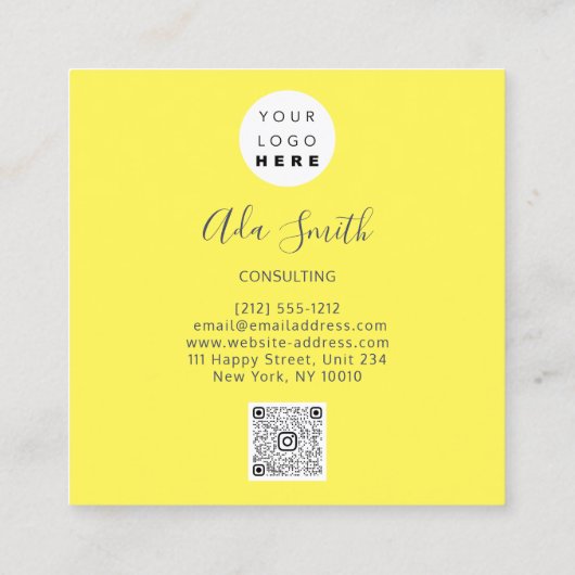 QRコードロゴカスタムカスタム写真コンサルティングイエロー スクエア名刺 (裏面)