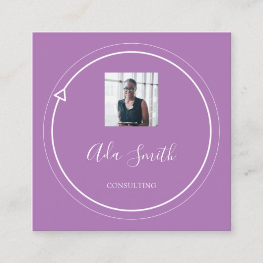 QRコードロゴカスタムカスタム写真コンサルティングパープル スクエア名刺 (正面)