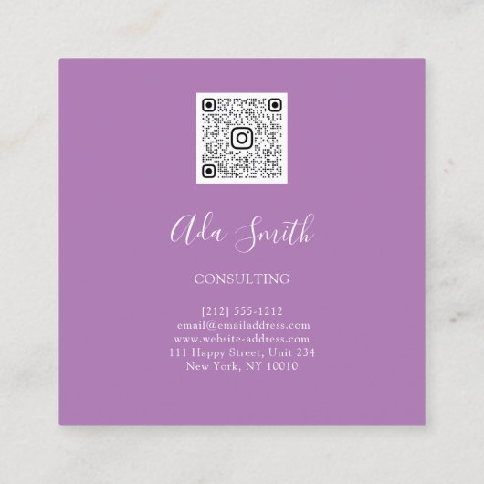 QRコードロゴカスタムカスタム写真コンサルティングパープル スクエア名刺 (裏面)