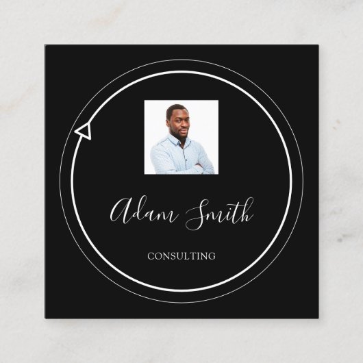 QRコードロゴカスタムカスタム写真コンサルティングブラック スクエア名刺 (正面)