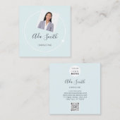 QRコードロゴカスタムカスタム写真コンサルティングブルー スクエア名刺 (正面/裏面)