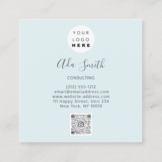 QRコードロゴカスタムカスタム写真コンサルティングブルー スクエア名刺 (裏面)