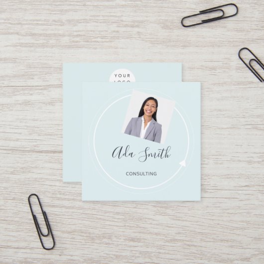 QRコードロゴカスタムカスタムPhoto Consulting Aqua スクエア名刺 (正面/裏面インサイチュ)