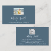 QRコードロゴカスタムフォトブルー海軍 名刺 (正面/裏面)