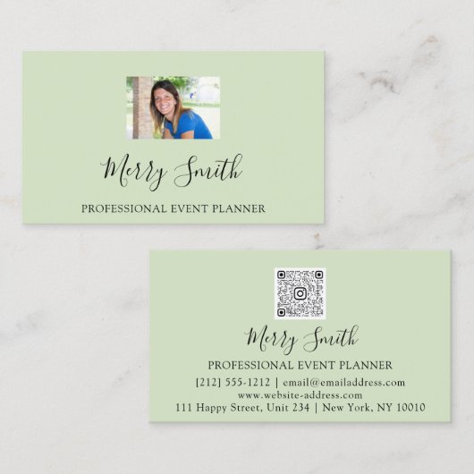 QRコードロゴカスタムフォトミントグリーン 名刺 (正面/裏面)
