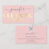 QRコードロゴクリーニングサービスゴールデンスクリプトピンク 名刺 (正面/裏面)