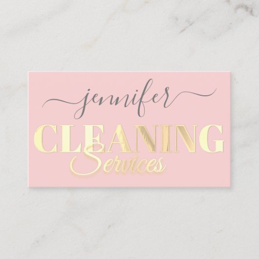 QRコードロゴクリーニングサービスゴールデンスクリプトピンク 名刺 (正面)
