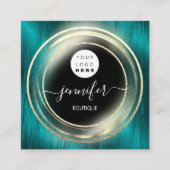 QRコードロゴグリッター金ゴールドティール（緑がかった色）ショップ スクエア名刺 (正面)