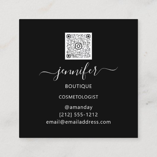 QRコードロゴグリッター金ゴールドティール（緑がかった色）ショップ スクエア名刺 (裏面)