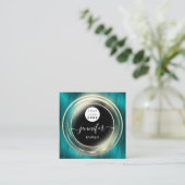 QRコードロゴグリッター金ゴールドティール(緑がかった色)ショップ スクエア名刺 (スタンド正面)