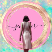 QRコードロゴグリッター金ゴールドドリップホログラフィピンク スクエア名刺